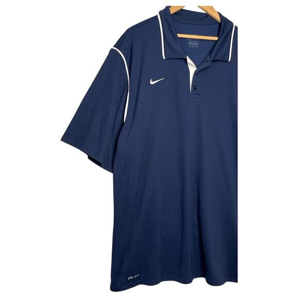 Nike Shirt Mens XXL Blue Dri Fit Polo Short Sleeve Swoosh Logo Golf Athletic - Picture 6 of 12